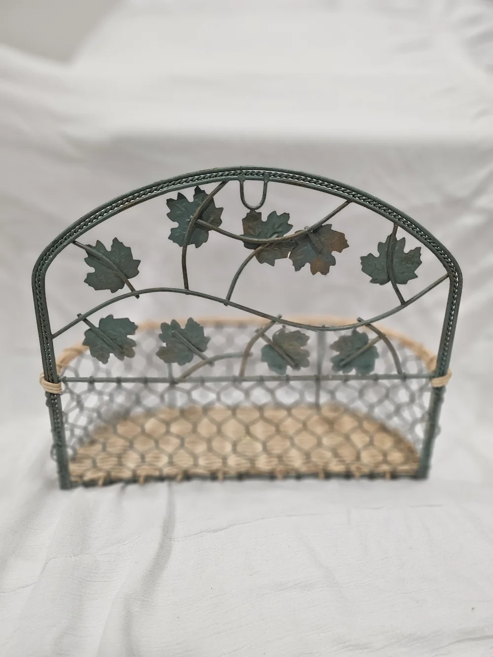 Vintage 90s Metal & Wicker Ivy Wall Basket Pocket Planter Rustic Cottagecore